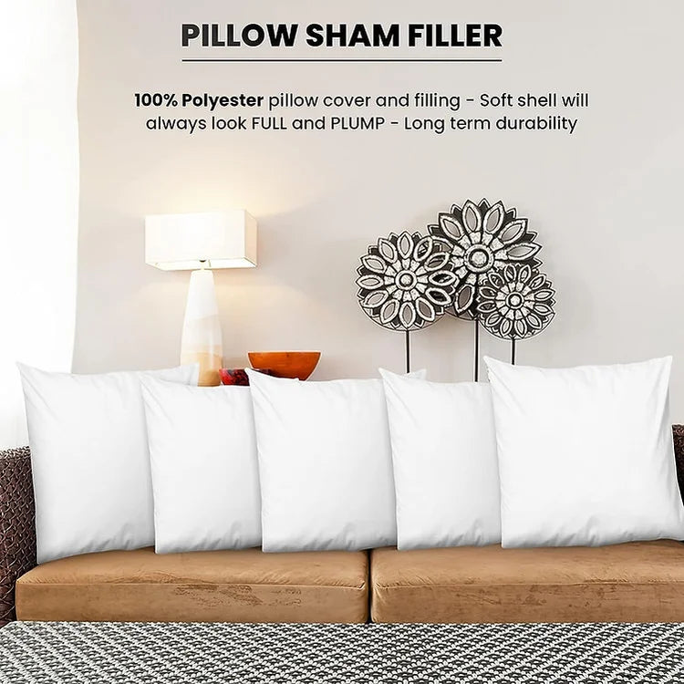 White pillow sham filler made from 100% polyester for a full, plump look and long-term durability.