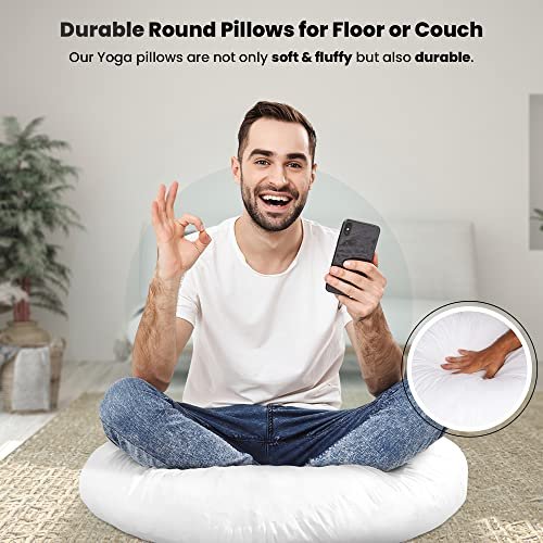 Foamily Round Throw Pillow Inserts Made In USA Set of 2, 18" Round Pillow Form & Circle Pillow Stuffer, Indoor Polyester Round Cushion Pillow & Lumbar Pillow Insert, Made in USA