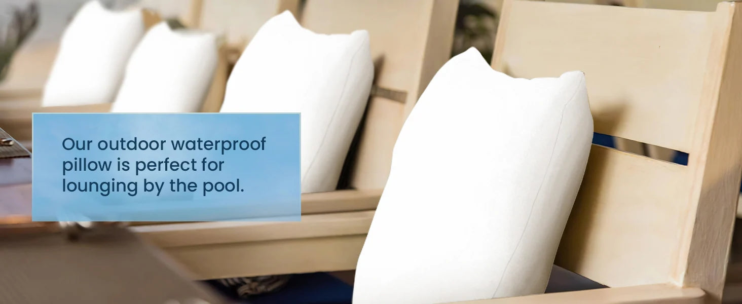 Our outdoor waterproof pillow is perfect for lounging by the pool.