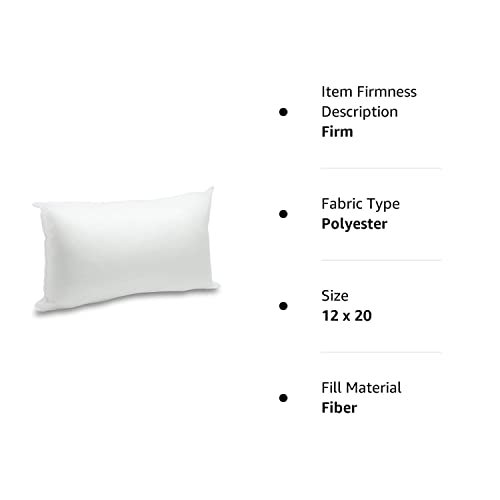 Foamily Throw Pillows Insert 12 x 20 Inches Hypoallergenic, Made in USA - Lumbar Decorative Couch, Bed Pillow