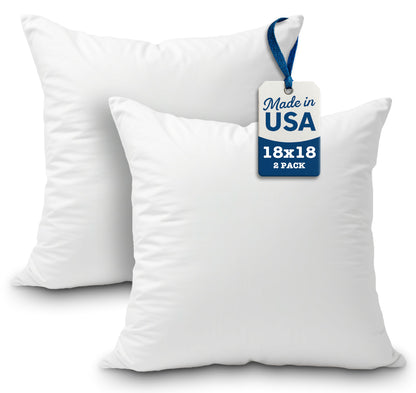 Foamily 18x18 Pillow Inserts Set of 2, 100% Cotton Cover Throw Pillow Inserts, Decorative Square Pillow Stuffers for Couch, Sofa, Bed & Home Decor, White 2 Pack