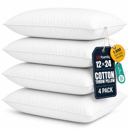 Foamily 18x18 Pillow Inserts Set of 4, 100% Cotton Cover Throw Pillow Inserts, Decorative Square Pillow Stuffers for Couch, Sofa, Bed & Home Decor, White 4 Pack