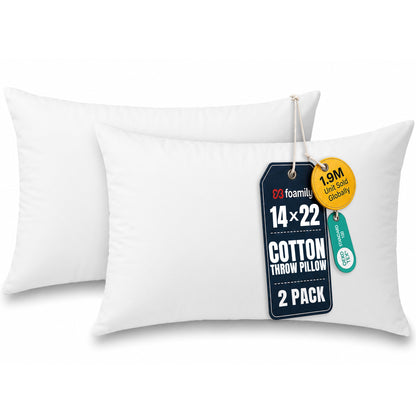 Foamily 18x18 Pillow Inserts Set of 2, 100% Cotton Cover Throw Pillow Inserts, Decorative Square Pillow Stuffers for Couch, Sofa, Bed & Home Decor, White 2 Pack