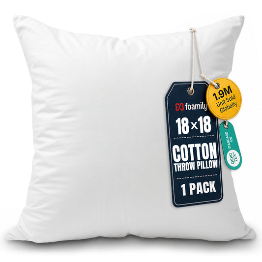 Foamily 18x18 Pillow Inserts 100% Cotton Cover Throw Pillow Inserts, Decorative Square Pillow Stuffers for Couch, Sofa, Bed & Home Decor